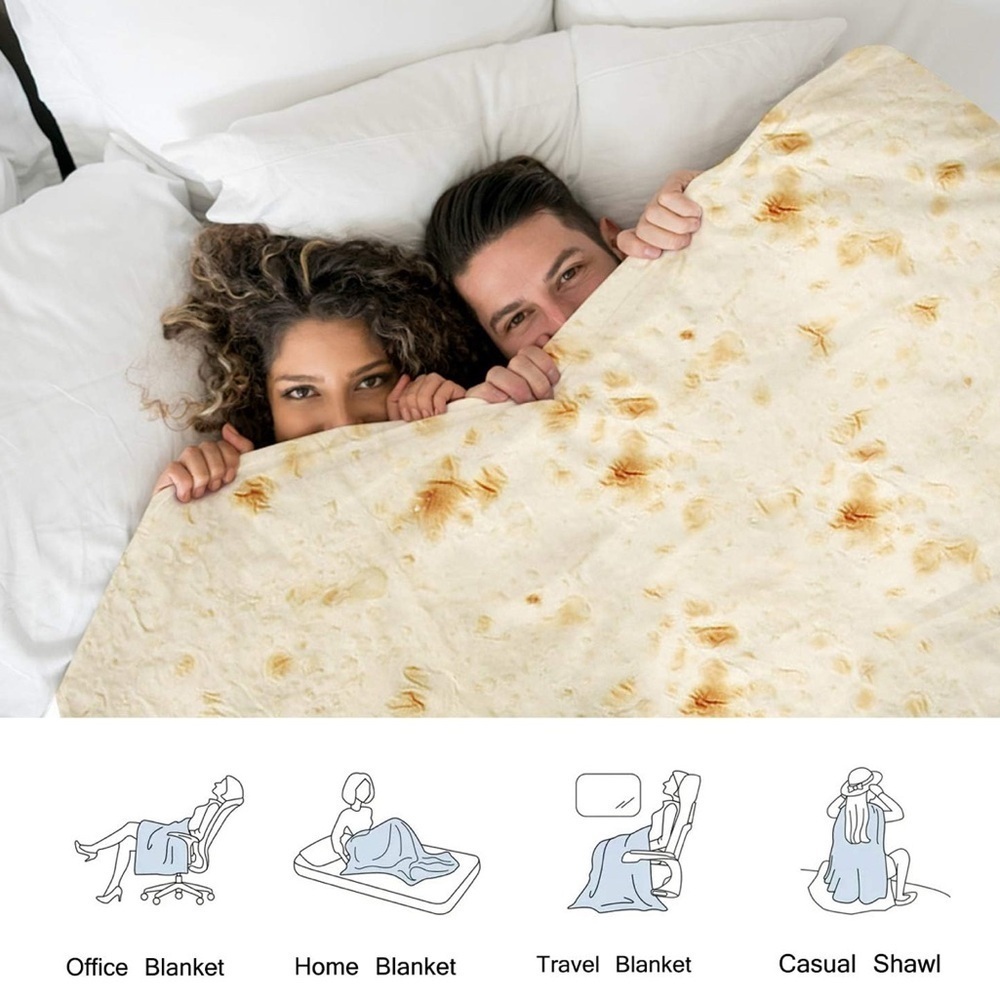 Giant Tortilla Burrito Throw Blanket, Double Sided, Ivory, Brown, 63 inches - Picture 10 of 17